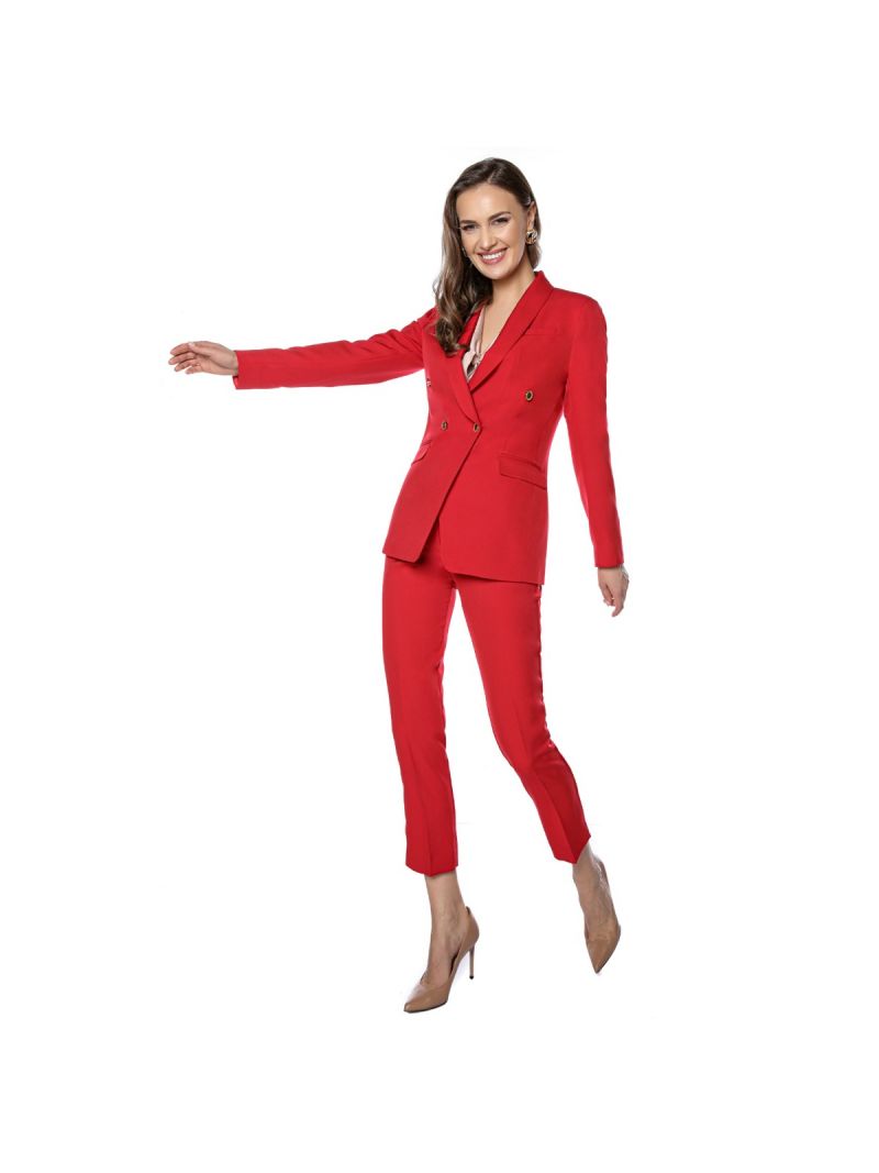 Costum rosu-Sacou cu doua randuri de nasturi si pantalon